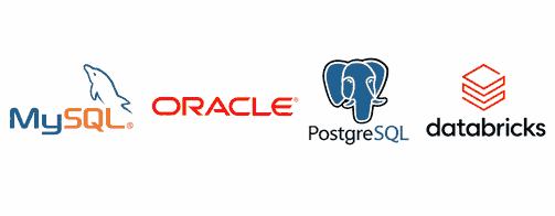 Logo des bases de données MySQL, Oracle, PostgreSQL et Databricks SQL