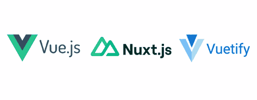 Logos des frameworks front-end VueJS et NuxtJS, et de la bibliothèque Vuetify